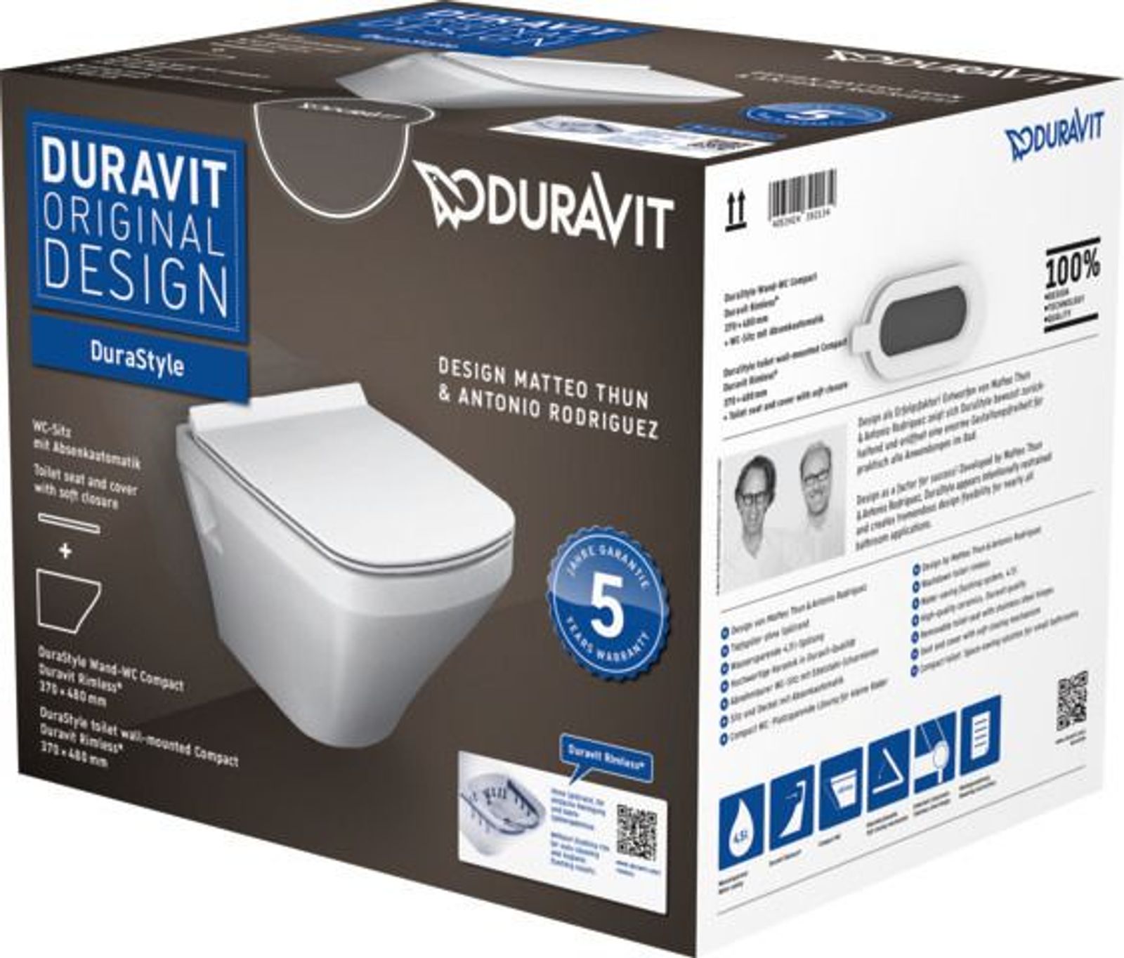 Duravit WWC-Set DuraStyle Compact,rimles Durafix,TS,weiß,inkl.WC-Sitz m.Absenka.