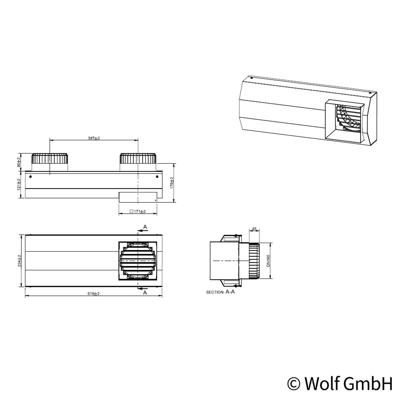 Wolf Doppelgitter Zu-und Abluft DN160 weiß, für CWL-F-300, CWL-300 Excellent