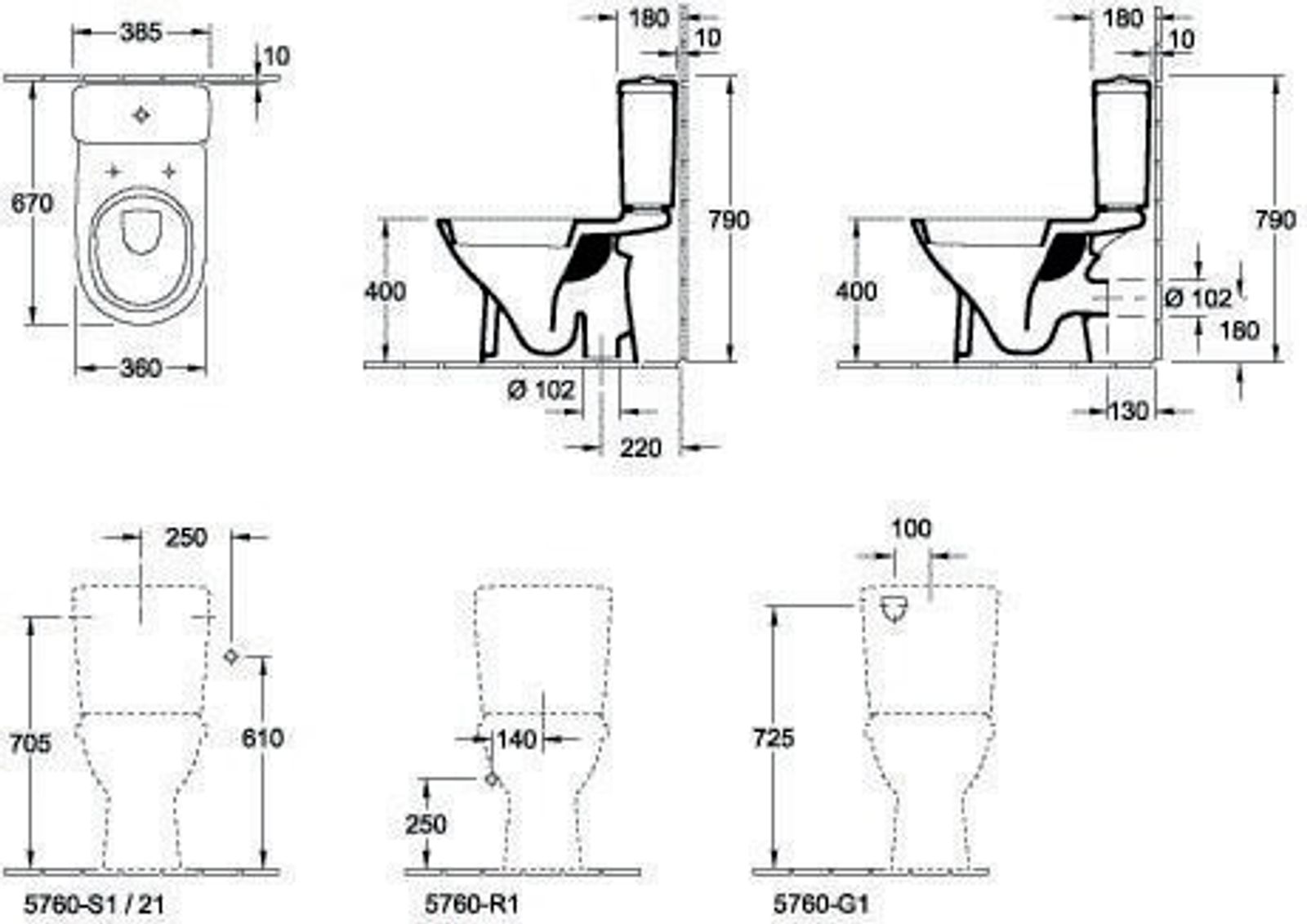 Villeroy & Boch Tiefspül-WC für Kombination O.n 566110 360x670mm Oval Weiß Alpin